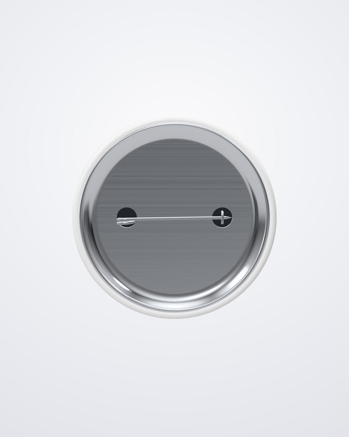 Back of a 2.25 inch pinback button with steel safety pin (3D mockup)
