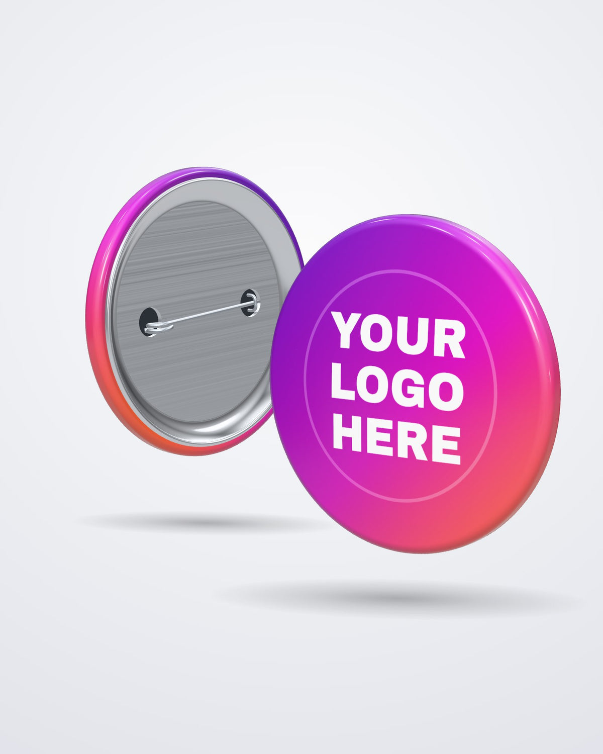 Custom 2.25 inch pinback button front and steel safety-pin back, printed by iPic Studio (3D mockup)
